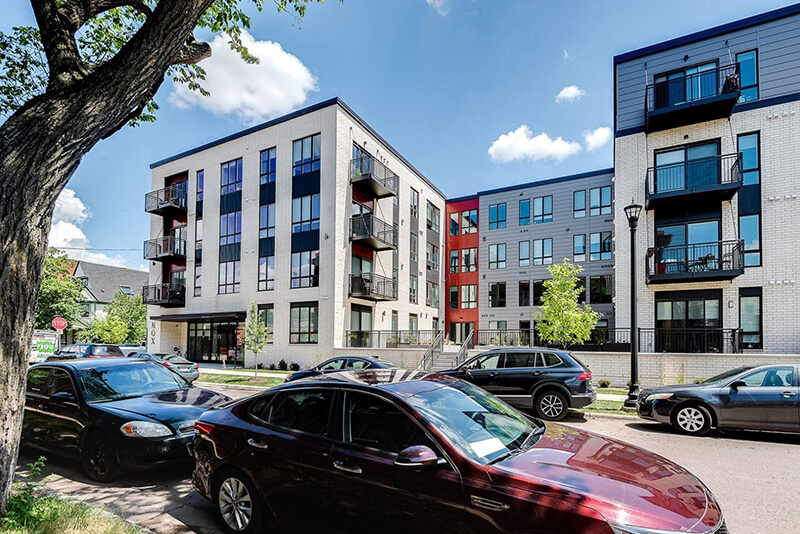 the nox apartment building from the street